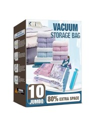 HIBAG Vacuum Storage Bags, 10 Jumbo Space Saver Vacuum Seal Bags, Space Bags, Vacuum Sealer Bags for Clothes, Comforters, Blankets, Bedding (10J)