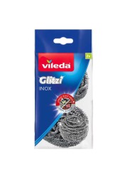 Vileda Glitzi Inox Dishwashing Stainless Steel Spiral Scourer Silver 2 PCS
