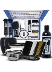 FACTORY LACED Shoe Cleaning Kit - Complete Sneaker Cleaner Kit with 8oz Solution, 4 Brushes, 2 Shoe Trees, Microfiber Towel &amp; Bowl - The Ultimate Shoe Cleaner Kit for Jordans and Nike Shoes