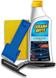 Cerama Bryte Combo Kit POWR Grip Scraper Pad Removes Tough Stains Cooktop and Stove Top Cleaner for Glass Ceramic Surfaces 10 Ounces 4 Piece