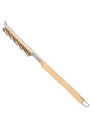 21&#39;&#39; Pizza Oven Brush with Stainless Steel Stone Scraper - Brass Bristles - Wood Handle - Hanging Ring - Outdoor Pizza Oven Accessories - Compatible with Ooni, Gozney, Blackstone, Solo Stove Ovens