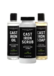 CARON &amp; DOUCET - Ultimate Cast Iron Set: Seasoning Oil, Cleaning Soap &amp; Restoring Scrub 100% Plant-Based &amp; Best for Cleaning Care, Washing, Restoring &amp; Seasoning Skillets, Pans &amp; Grills!