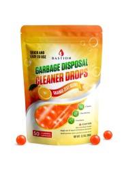 Garbage Disposal Cleaner and Deodorizer Drops- [[50-Count]] Orange Zest Scented Kitchen Sink Freshener Pods &amp; Drain Odor Eliminator Disposer Care Balls by Bastion