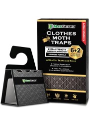 MaxGuard Clothes Moth Traps (6+2 Free Traps) with Extra Strength Pheromones Non-Toxic Sticky Glue Trap for Closets and Carpet Moths No Mothballs Lure, Trap and Kill Case-Bearing Webbing Moths