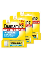 Dramamine Motion Sickness Original Travel Vial 12 Count 3 Pack