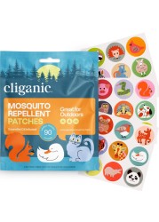 Cliganic Mosquito Repellent Stickers (90 Pack) - Animal Patches for Kids, Natural DEET-Free, Essential Oil Infused