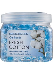 SMELLS BEGONE Odor Eliminator Gel Beads Air Freshener Eliminates Odor in Bathrooms Cars Boats RVs Pet Areas Made with Essential Oils Fresh Cotton Scent 12 Ounce
