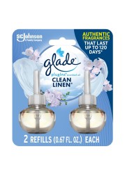 Glade PlugIns Refills Air Freshener Scented and Essential Oils for Home and Bathroom Clean Linen 134 Fl Oz 2 Count