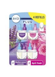 Febreze Odor-Fighting Fade Defy PLUG Air Freshener,Downy April Fresh, Mediterranean Lavender, .87 fl. oz. Oil Refills, 4 Refills (2 of Each)