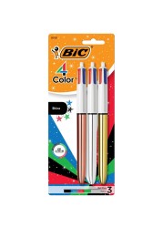 BIC 4-Color Shine Retractable Ball Pens, Versatile 1.0mm Medium Point, Long-Lasting Ink, Great Gift Idea, 3-Count in Assorted Colors