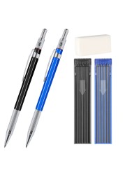 Aitikili 2mm Mechanical Pencil Set 2 Pieces Artist Carpenter Drafting Pencils 20 mm with 2 Tube Lead Refill HB 2B Art Lead Holder Metal Marker for Draft Drawing Writing Art Sketching