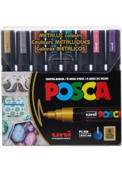 Uni Posca Water-Based Permanent Paint Pens - Metallic Colors, Non-Toxic Markers for Art, Craft, and DIY Projects