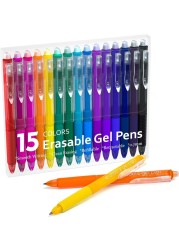 Lineon Erasable Gel Pens, 15 Colors Retractable Fine Point Erasable Pens Clicker, Assorted Color Inks, Make Mistakes Disappear for Drawing Writing Planner and Crossword Puzzles