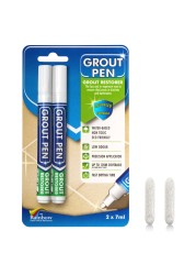 Grout Pen White Tile Grout Paint Marker: Waterproof Tile Grout Colorant and Sealer Pens for Cleaner Looking Floors &amp; Whitener Without Bleach - Narrow 5mm, 2 Pack with Extra Tips (7mL) - White