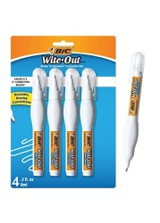 BIC Wite-Out Brand Shake &#39;n Squeeze Correction Pen, 8 ML Correction Fluid, 4-Count Pack of white Correction Pens, Fast, Clean and Easy to Use Office or School Supplies