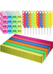 Sayglossy 150 Pcs School Supplies Kit for Kids Include 50 Pcs 12 Inch Plastic Rulers 50 Pcs Student Scissors 50 Pcs Pencil Sharpeners for Classroom School Office Desk Accessories, Multicolor