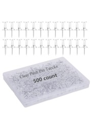 500 Count Push Pins for Bulletin Board, Clear Map Thumb Tacks, Plastic Head Steel Pins with Sharp Point for Wall Cork Board, Map Calendar Photo Crafts and Office Organization