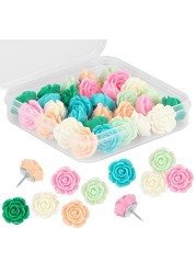 Push Pins for Cork Board - Cuttte 30pcs Decorative Push Pins with Case, Cute Thumb Tacks and Pushpins for Bulletin Board, 6 Colors Flower Pushpins
