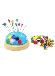 yueton Bun Push Pin Holder Wood Push Pincushion for Tacks Sewing Needle Pin Map Pin with 120Pcs Map Thumbtacks