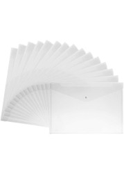 Generic 15Pcs Transparent A4 Paper Size Pp Water Resistant File Holder Clear Filing Envelope With Snap Button (White)