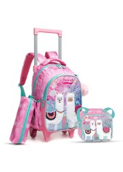 Eazy Kids 16&quot; Set of 3 Trolley School Bag with Lunch Bag and Pencil Case Lama - Pink