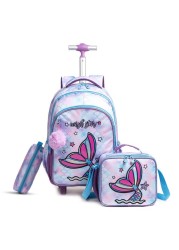 Eazy Kids 18Inch Set of 3 Trolley School Bag with Lunch Bag and Pencil Case Mermaid - Purple