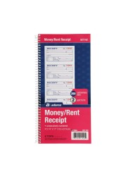 Adams Money and Rent Receipt Book 2Part Carbonless 514 x 11 Spiral Bound 200 Sets per Book 4 Receipts per Page SC1152