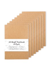 feela 8 Pack A5 Kraft Notebooks, 60 Lined Blank Pages Travel Journal Bulk, Soft Cover Notebooks for Women Girls Students, Making Plans Writing Memos Office School Supplies, 8.3 X 5.5 in