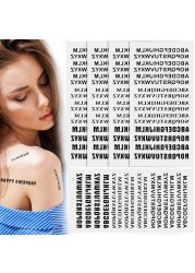 PAGOW 5 Sheets Temporary Tattoo Letters Waterproof Fake Tattoos Temporary Tattoo Stickers for Adults Men Women Face Body Fingers Black