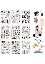 GLOBLELAND 9 Sheets Oriental Style Silicone Clear Stamps Seal for Card Making Decoration and DIY Scrapbooking(The Panda, Red-Crowned Cranes, Sushi, Geisha, The Fan, Cloud, The Lantern)