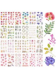 CustomyLife 24 Sheet 360pcs+ Flower Leaf Washi Sticker for Scrapbooking, Self-Adhesive Nature Cherry Blossom Decal, Vintage Decorative Sticker for Calendar Planner Journal Notebook DIY Craft