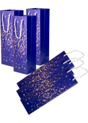Cuisine Art Wine Bags, Wine Gift Paper Bags Single Bottle Wine Gift Bags Red Wine Tote Bags, 4.7 x 3.9 x 14.2&rsquo;&rsquo; Wine Gift Bags Kraft Paper Wine Bags Bulk with Handles, Pack of 6 Blue Gold
