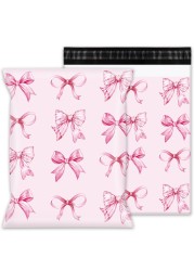 Whaline 100Pcs Pink Bow Poly Mailer Valentine&#39;s Day 10 x 13 Inch Watercolor Bowknot Mailing Bag Preppy Cute Bowtie Self-Sealing Plastic Packaging Envelope Bag For Small Business