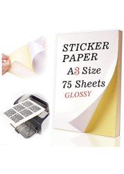 Generic A3 A4 Size Glossy Paper Sticker Shipping Label Paper Full Sheet With Self Adhesive For Inkjet And Laser Printers-75 Sheets (A3)