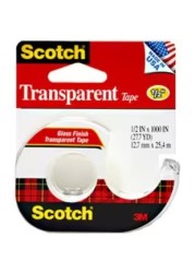 3M Scotch 144 Transparent Tape with Plastic Dispenser, 1/2" X 450''