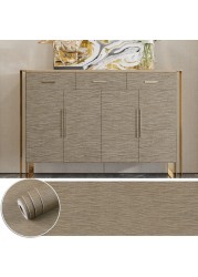 Brown Grasscloth Peel and Stick Wallpaper Faux Linen Removable Wall Sticker Self Adhesive Textured Wall Paper Roll for Bedroom Modern Grass Cloth Fabric Wallpaper for Liners Wall Cabinets 17.7&quot;&Atilde;&mdash;100