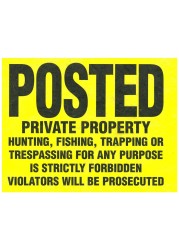 HILLMAN 845771 Posted Private Property Hunting Fishing Trapping Trespassing For Any Purpose Strictly Forbidden Violators Will Be Prosecuted Sign Roll of 100, Yellow and Black Tyvek, 11x11 In. 1-Roll