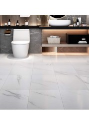 Livelynine Peel and Stick Floor Tile Stickers Waterproof Vinyl Flooring White Marble Vinyl Tiles for Kitchen Bedroom White Laminate Flooring Bathroom Linoleum Flooring Sheet Adhesive 12X12 Inch 4-Pack
