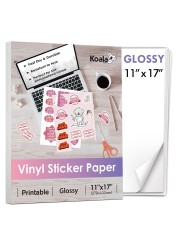 Koala Printable Vinyl Sticker Paper for Inkjet Printer 11x17 Inch - 10 Sheets White Glossy Sticker Paper, Waterproof Sticker Printer Paper, Tear-Resistant, Removable
