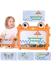AM ANNA Magnetic Drawing Board for Kids, Magnetic Dot Art, Magnetic Doodle Board with Magnetic Pen, Beads and Cards, Montessori Drawing Games,Travel Toys for Toddlers 3-6 Boys Girls (Crab)