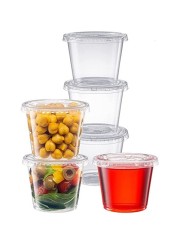 Yesocea [100 Pack] 5.5 Oz. Clear Plastic Disposable Portion Cups With Lids Sampling Cups, Portion Control Cups, Slime Container