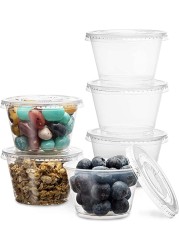 Yesocea [100 Pack] 4 Oz. Clear Plastic Disposable Portion Cups With Lids Sampling Cups, Portion Control Cups, Slime Container