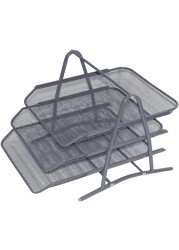 Generic Desk Deposit Tray 3 Layer, A4 Letter Paper Document Wire Mesh Storage Organizer 32X26cm Silver Color