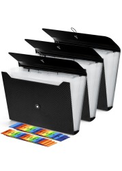 3Pcs Expanding File Folder, 13 Pockets Accordion File Holder Organizer, A4 Letter Size Paper Document Receipt Organizer Accordian Filing Folder