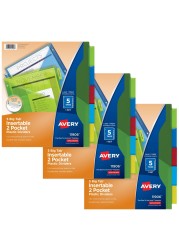 Avery Dividers for 3 Ring Binders 5Tab Binder Dividers TwoPocket Plastic Binder Dividers Insertable Big Tabs Multicolor 3 Sets 71906