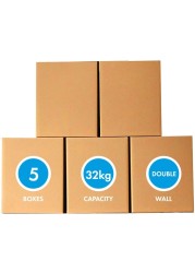 Markq [5 Pack] Large Double Wall 100% Recyclable Corrugated Cardboard Moving Boxes with 32 KG Capacity, 45 x 45 x 70 cm Brown Carton for Packaging, Shipping and Storage, 5 ply