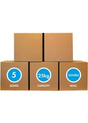 Markq [5 Pack] Medium Double Wall 100% Recyclable Corrugated Cardboard Moving Boxes with 25 KG Capacity, 45 x 45 x 45 cm Brown Carton for Packaging, Shipping and Storage, 5 ply