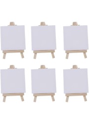 Generic 6 Sets Mini Canvas White Blank Small Canvas With Wooden Easel Canvas Panel Boards For Artist Painting Business Wedding Christmas Decoration