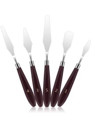 Generic Generic 5Pcs Stainless Steel Paint Scraper, Wooden Handle Palette Painting Knife Set, Watercolor Oil Acrylic Paint Spatula, Metal Art Tools, Oil Painting Accessories