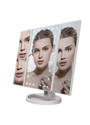 PURSONIC TM24FWH 24 LED Tri Fold Vanity Mirror 2X and 3X Magnifications 24 Dimmable Natural Lights Touch Screen Adjustable Countertop Table Mirror with Cosmetic Stand